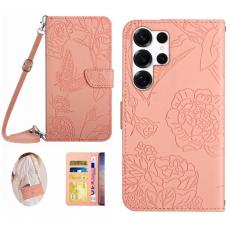 OEM - Mobilskal till Samsung Galaxy S26 Ultra KonstL&auml;der Fj&auml;ril Blomtryck - Rosa