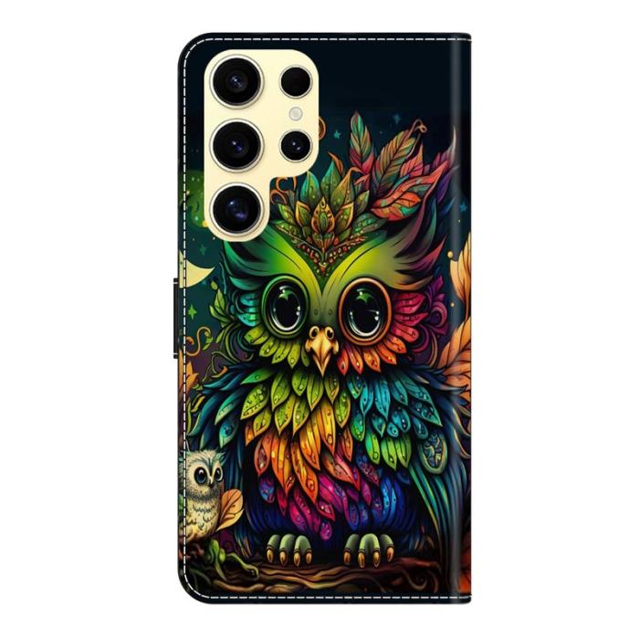 OEM - Mobilskal till Samsung Galaxy S26 Ultra TPU + KonstLäder Flip - Färgglad Uggla
