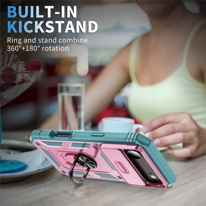 A-One Brand - iPhone Air Mobilskal Slide Camshield Kickstand - Rosa/Grön