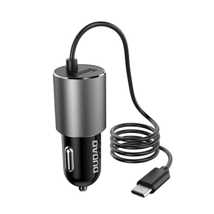 Dudao - Dudao USB Billaddare med built-in USB-C Kabel 3,4 A Svart