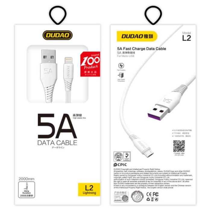 Dudao - Dudao snabbaddning USB-A till Lightning kabel 5A 2m Vit