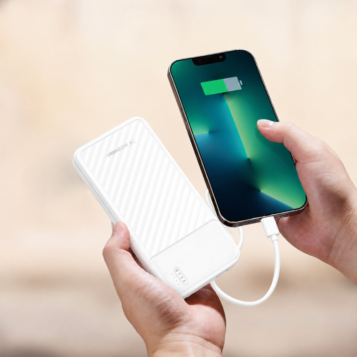 Wozinsky - Wozinsky Powerbank W11-B 10000mAh 10W med Inbyggda Kablar - Vit