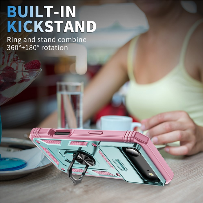 A-One Brand - iPhone Air Mobilskal Slide Camshield Kickstand - Grön/Rosa