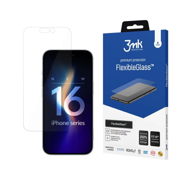 3MK - 3MK iPhone 16 Hybrid Okrossbart Glas FlexibleGlass