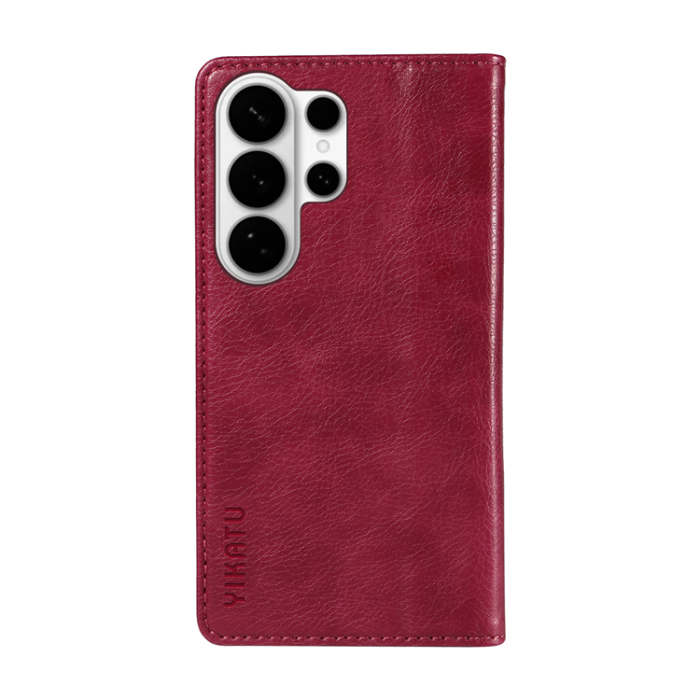 YIKATU - YIKATU Galaxy S26 Ultra Plånboksfodral Litchi Läder - Vinröd