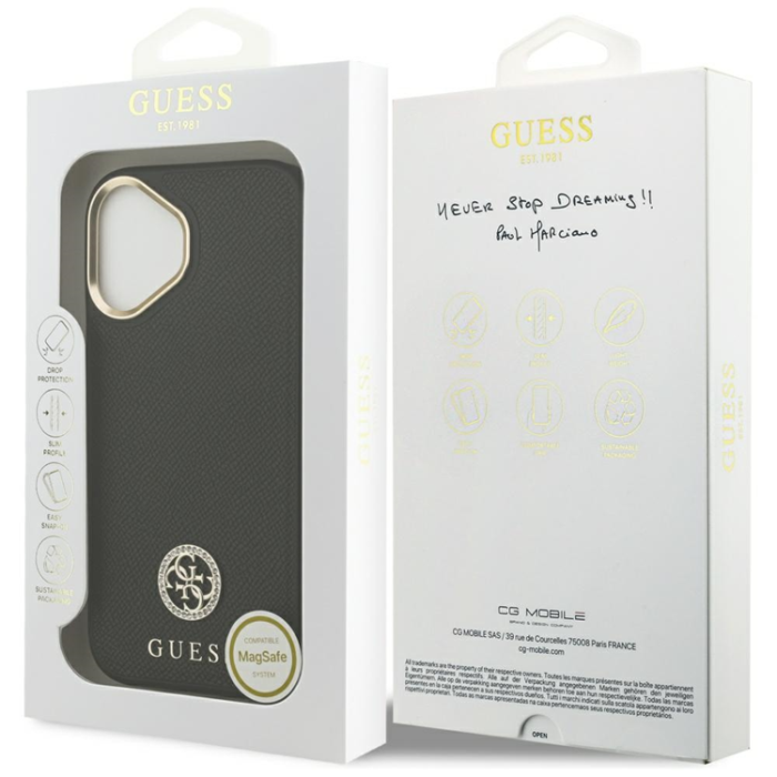 Guess - Guess iPhone 17 Mobilskal Magsafe Grained Strass Logo - Svart