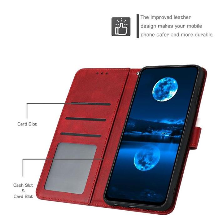 A-One Brand - Sony Xperia 1 VII Plånboksfodral Calf Texture Med Rem - Röd