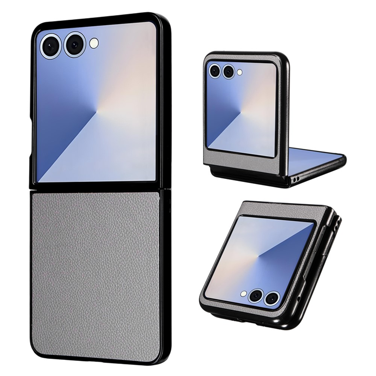 Galaxy Z Flip7 Mobilskal Litchi Texture Läder - Grå (Grå) | 2353 | AlltMobil