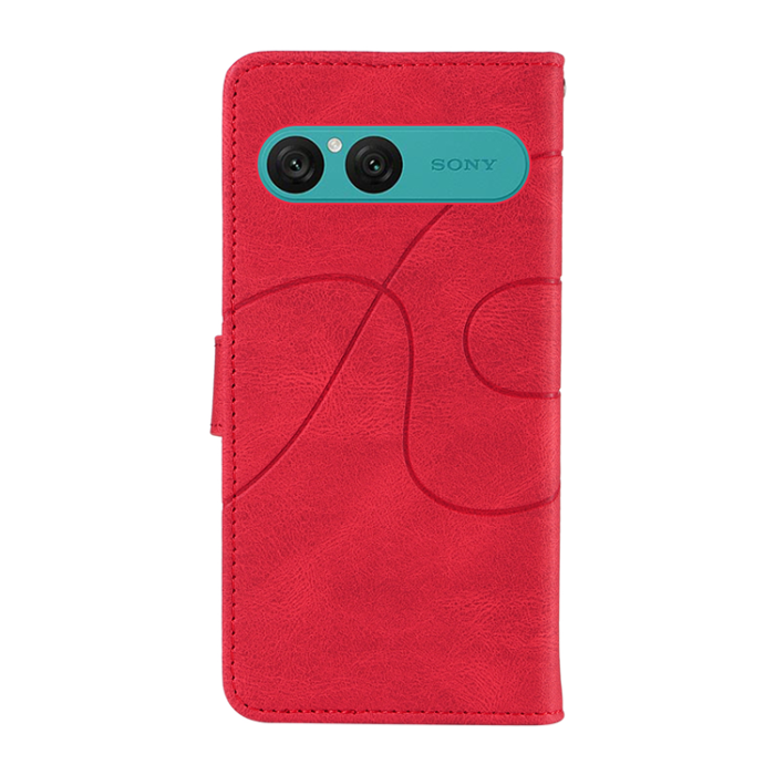 A-One Brand - Sony Xperia 10 VII Plånboksfodral Curved Line Läder - Röd