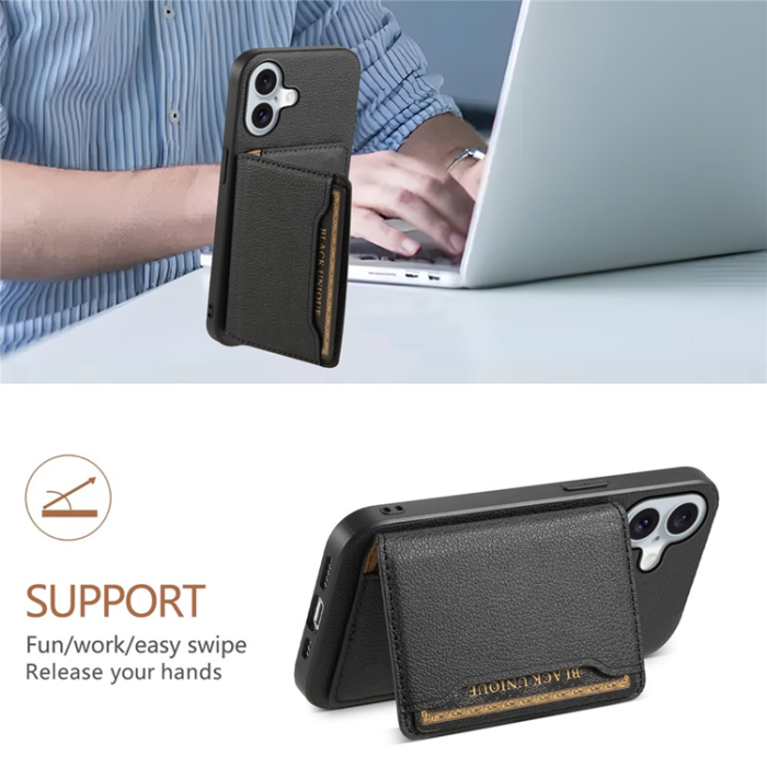 A-One Brand - iPhone 17 Mobilskal Korthållare Calf Kickstand Läder