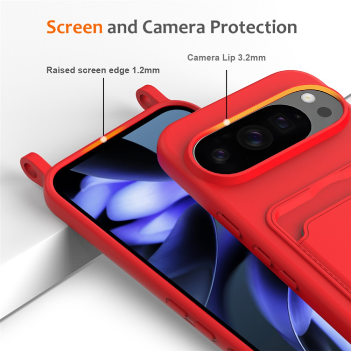 A-One Brand - Google Pixel 10 Pro XL Mobilskal korthållare med Rem - Röd