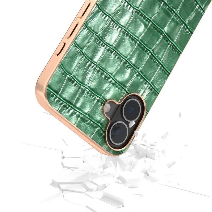 ABEEL - ABEEL iPhone 16 Plus Mobilskal Äkta läder Crocodile - Grön