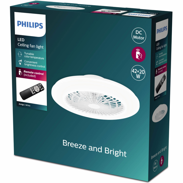 Philips - Philips Amigo Takfläkt med LED-belysning Varm-/kallvitt 4000 lm
