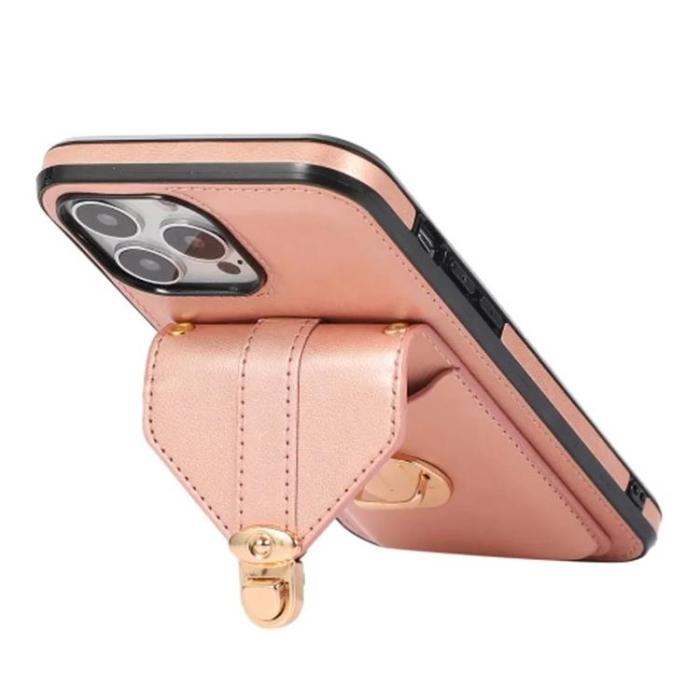 Taltech - iPhone 15 Pro Halsbandsskal Korthållare - Rosaguld