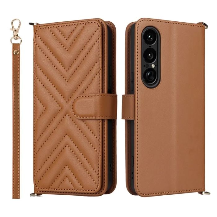 A-One Brand - Sony Xperia 1 VII Plånboksfodral Kickstand med Axelrem - Brun