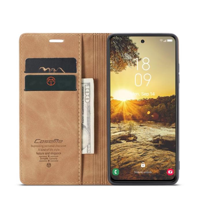 Caseme - CASEME 013 Series Konstläder Plånboksfodral till Samsung Galaxy S25 - Brun