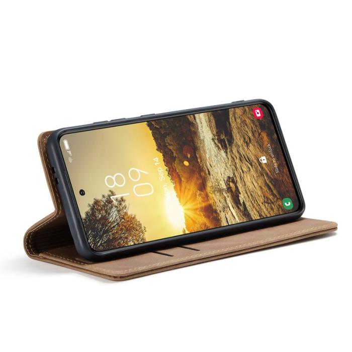 Caseme - CASEME 013 Series Konstläder Plånboksfodral till Samsung Galaxy S25 - Brun