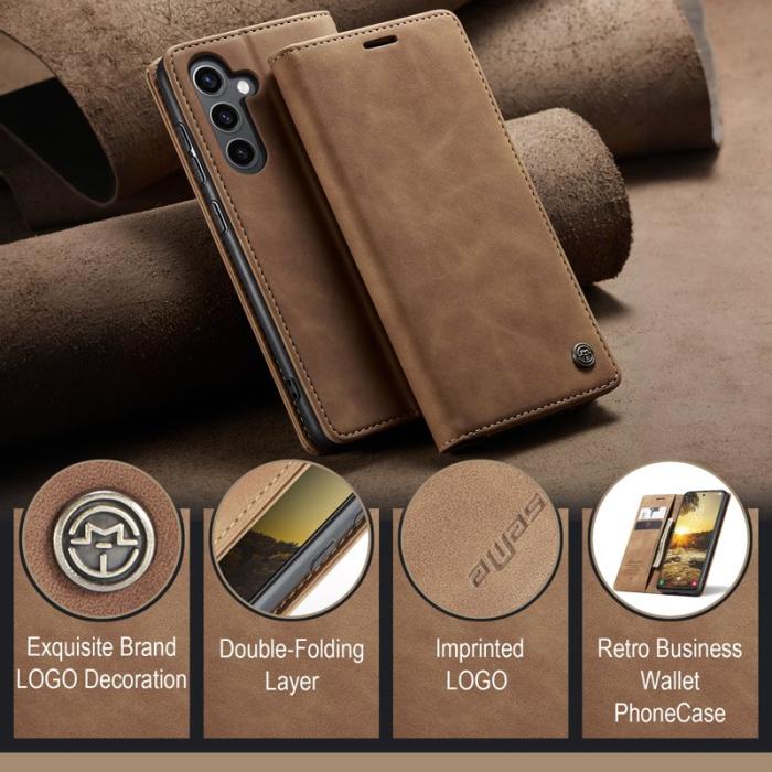 Caseme - CASEME 013 Series Konstläder Plånboksfodral till Samsung Galaxy S25 - Brun
