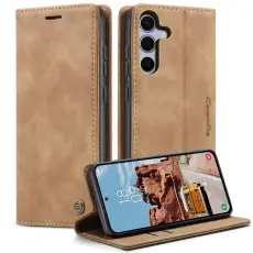 Caseme - CASEME 013 Series Konstl&auml;der Pl&aring;nboksfodral till Samsung Galaxy S25 - Brun