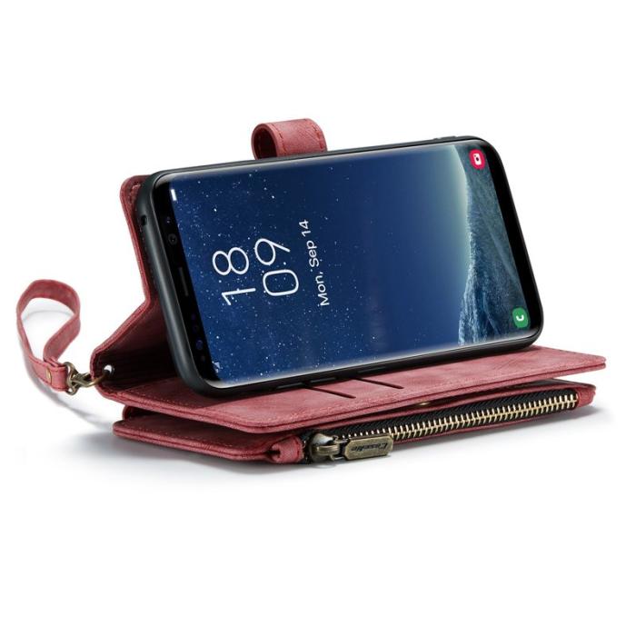 Caseme - CASEME Konstläder Plånboksfodral för Samsung Galaxy S22 5G Röd med Rem