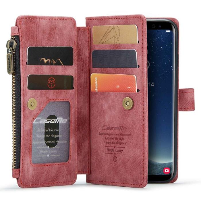 Caseme - CASEME Konstläder Plånboksfodral för Samsung Galaxy S22 5G Röd med Rem