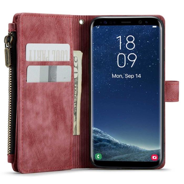 Caseme - CASEME Konstläder Plånboksfodral för Samsung Galaxy S22 5G Röd med Rem