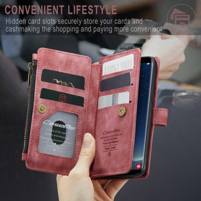 Caseme - CASEME Konstläder Plånboksfodral för Samsung Galaxy S22 5G Röd med Rem