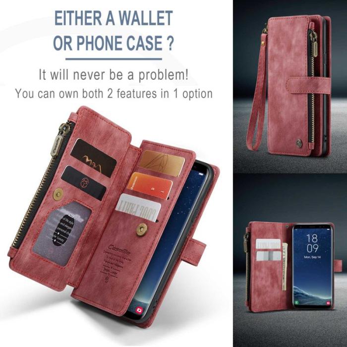 Caseme - CASEME Konstläder Plånboksfodral för Samsung Galaxy S22 5G Röd med Rem