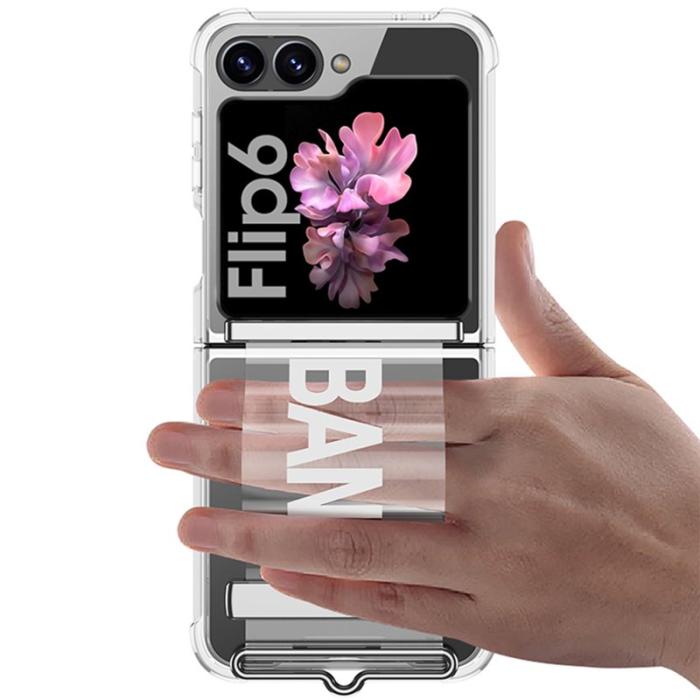 GKK - GKK Samsung Galaxy Z Flip7 FE Fodral Strap Kickstand - Transparent Rosa