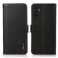 KHAZNEH - KHAZNEH Samsung Galaxy S23 FE Pl&aring;nboksfodral &Auml;kta l&auml;der - Svart