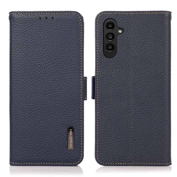 KHAZNEH - KHAZNEH Samsung Galaxy S23 FE Plånboksfodral Äkta läder - Blå