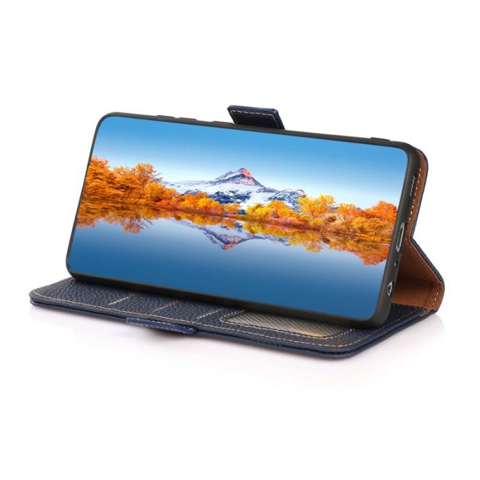 KHAZNEH - KHAZNEH Samsung Galaxy S23 FE Plånboksfodral Äkta läder - Blå
