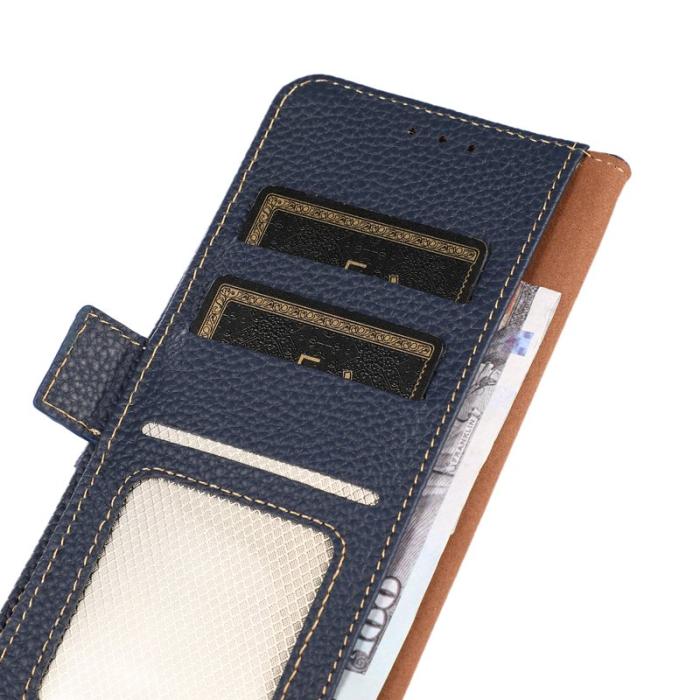 KHAZNEH - KHAZNEH Samsung Galaxy S23 FE Plånboksfodral Äkta läder - Blå