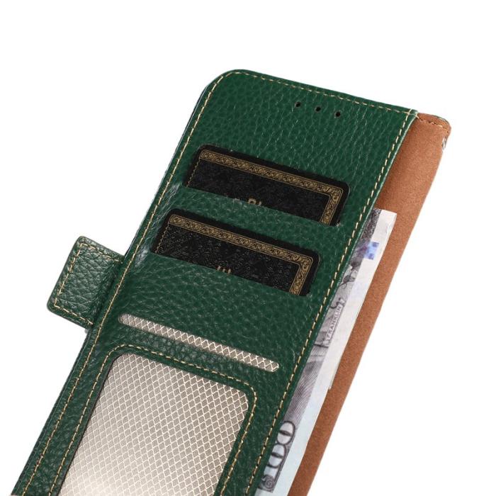 KHAZNEH - KHAZNEH Samsung Galaxy S23 FE Plånboksfodral Äkta läder - Grön
