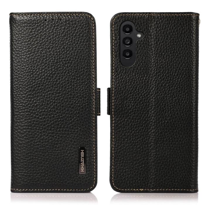 KHAZNEH - KHAZNEH Samsung Galaxy S23 FE Plånboksfodral Äkta läder - Svart