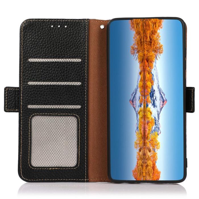 KHAZNEH - KHAZNEH Samsung Galaxy S23 FE Plånboksfodral Äkta läder - Svart