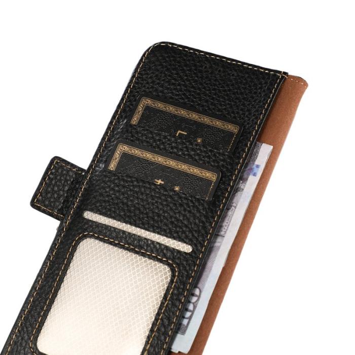 KHAZNEH - KHAZNEH Samsung Galaxy S23 FE Plånboksfodral Äkta läder - Svart