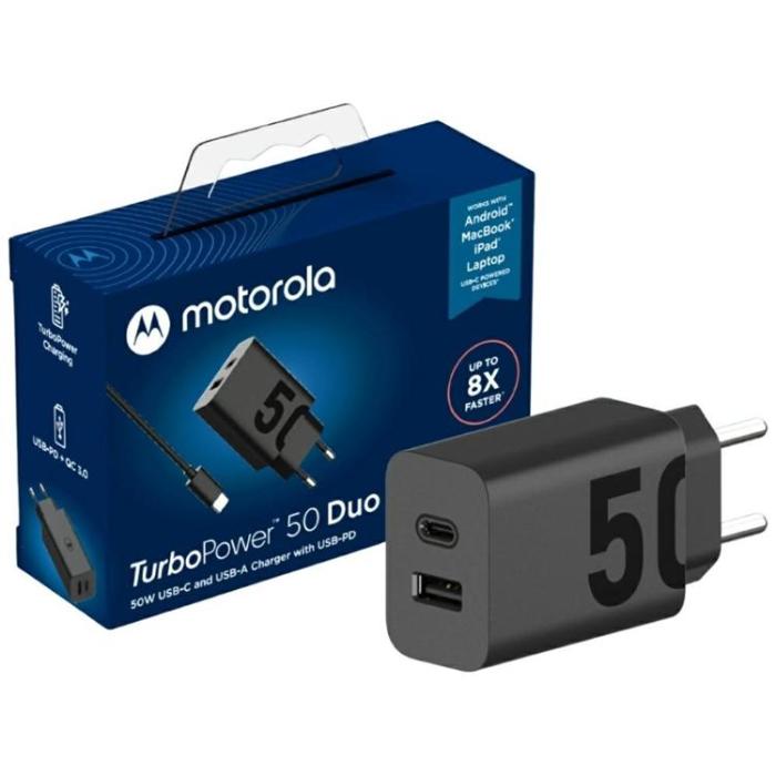 Motorola - Motorola Snabbladdare 50W 1xUSB-A 1xUSB-C med 1m Kabel TurboPower - Svart