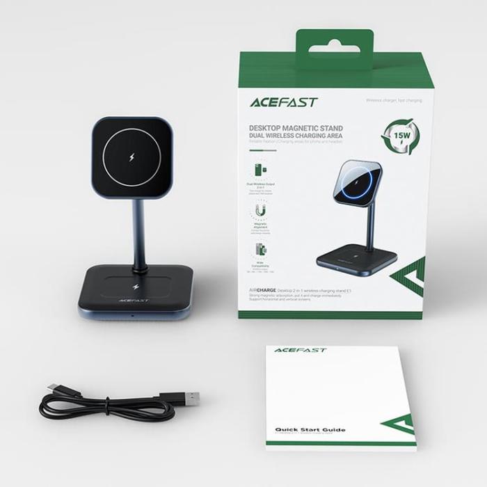 UTGATT - Acefast 2in1 Magsafe Trådlös Laddare iPhone, Airpods 15W - Svart