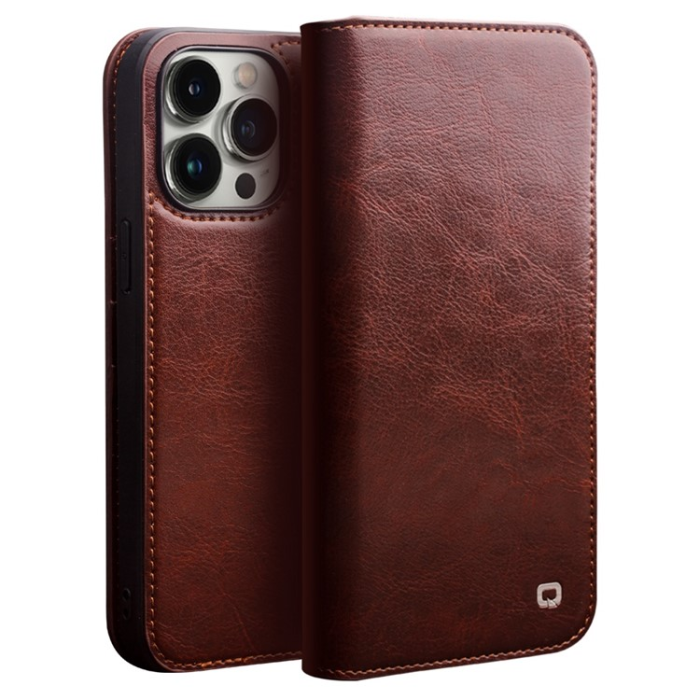 QIALINO - Qialino iPhone 14 Pro Plånboksfodral Äkta Läder Korthållare