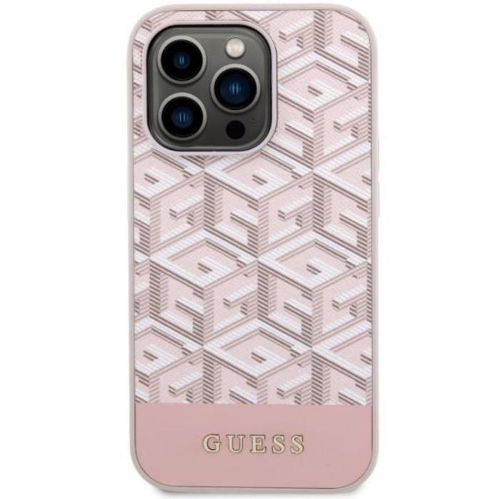 Guess - Guess iPhone 14 Pro Mobilskal MagSafe GCube Stripes - Rosa