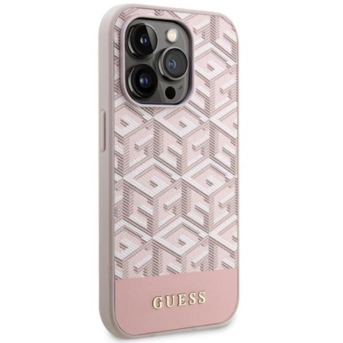 Guess - Guess iPhone 14 Pro Mobilskal MagSafe GCube Stripes - Rosa