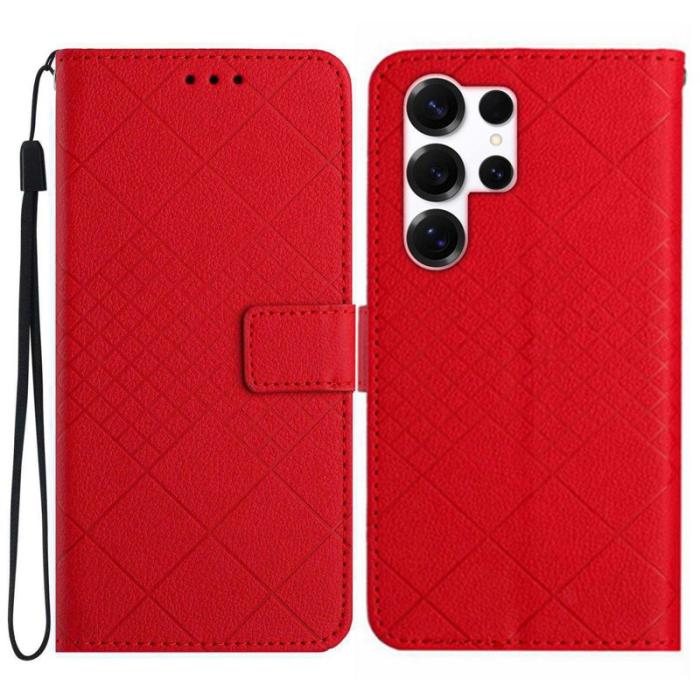 OEM - Samsung Galaxy S26 Ultra Fodral Imprint Konstläder Flip - Röd