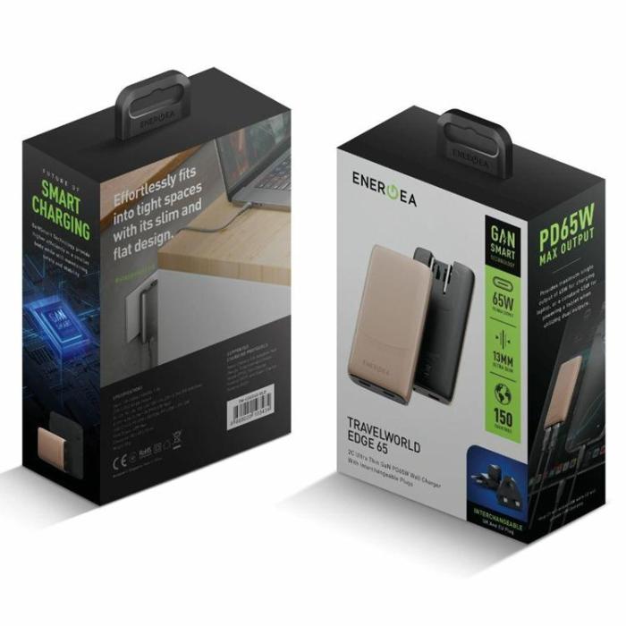ENERGEA - Energea Snabbladdare 65W 2xUSB-C 3.0 (US/UK/EU) TravelWorld Edge - Guld