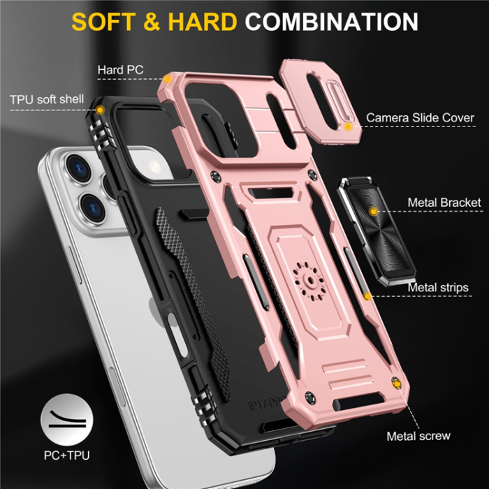A-One Brand - iPhone 17 Pro Max Mobilskal Kickstand Lens Lid - Roséguld