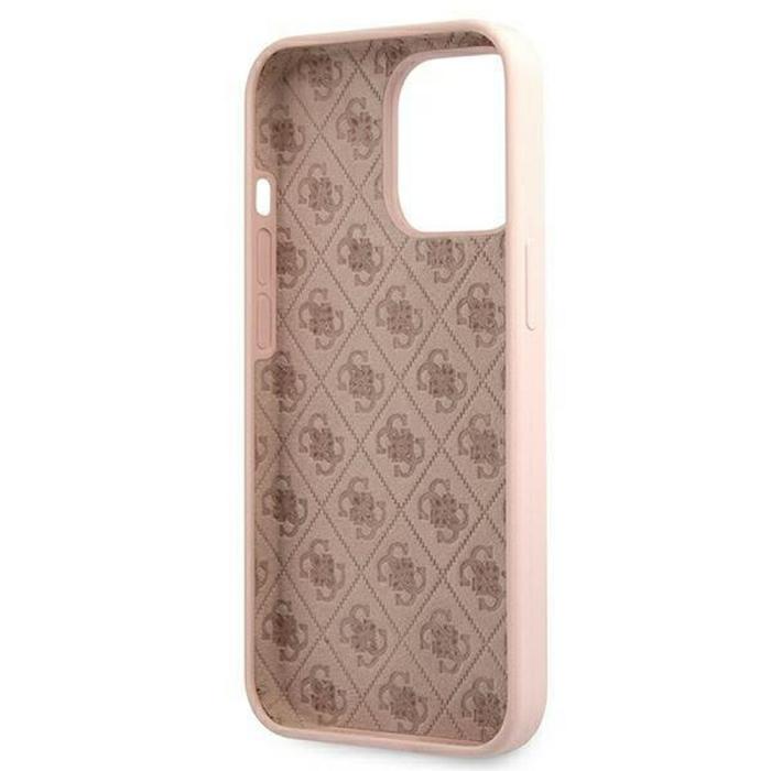 Guess - Guess iPhone 13 Pro Max Skal Magsafe Silicone Script Guld Logo - LjusRosa
