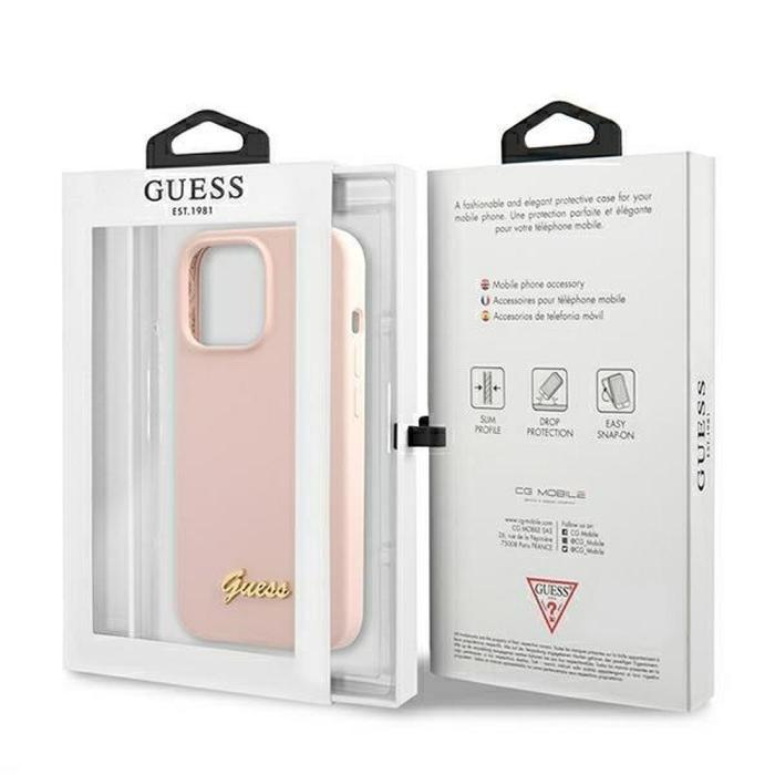 Guess - Guess iPhone 13 Pro Max Skal Magsafe Silicone Script Guld Logo - LjusRosa