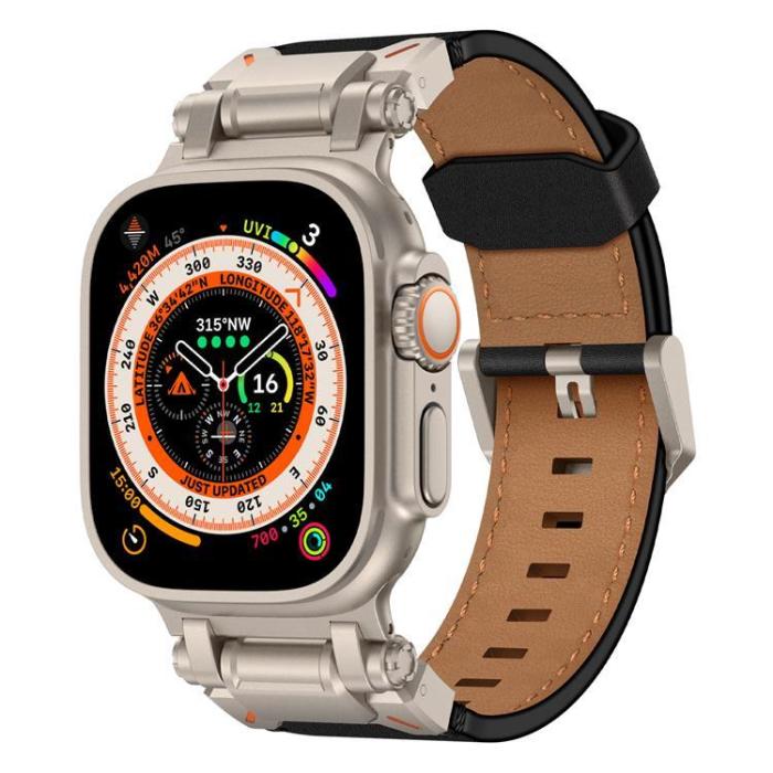 Boom of Sweden - Apple Watch Ultra (49mm) Armband Titanium Äkta Läder - Svart