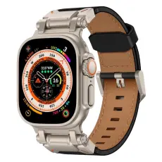 OEM - Apple Watch Ultra (49mm) Armband Titanium &Auml;kta L&auml;der - Svart