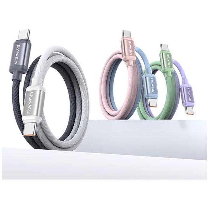 USAMS - USAMS USB-C till USB-C Kabel PD 60W 1.2m Bicolor SJ756 - Blå/Rosa
